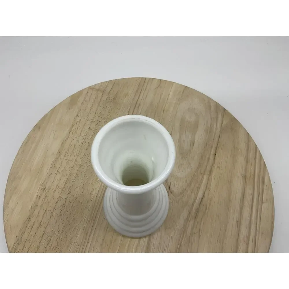 Vintage White Ceramic Bud Vase Tiered‎ Ring Pedestal Base Modern Home Decor